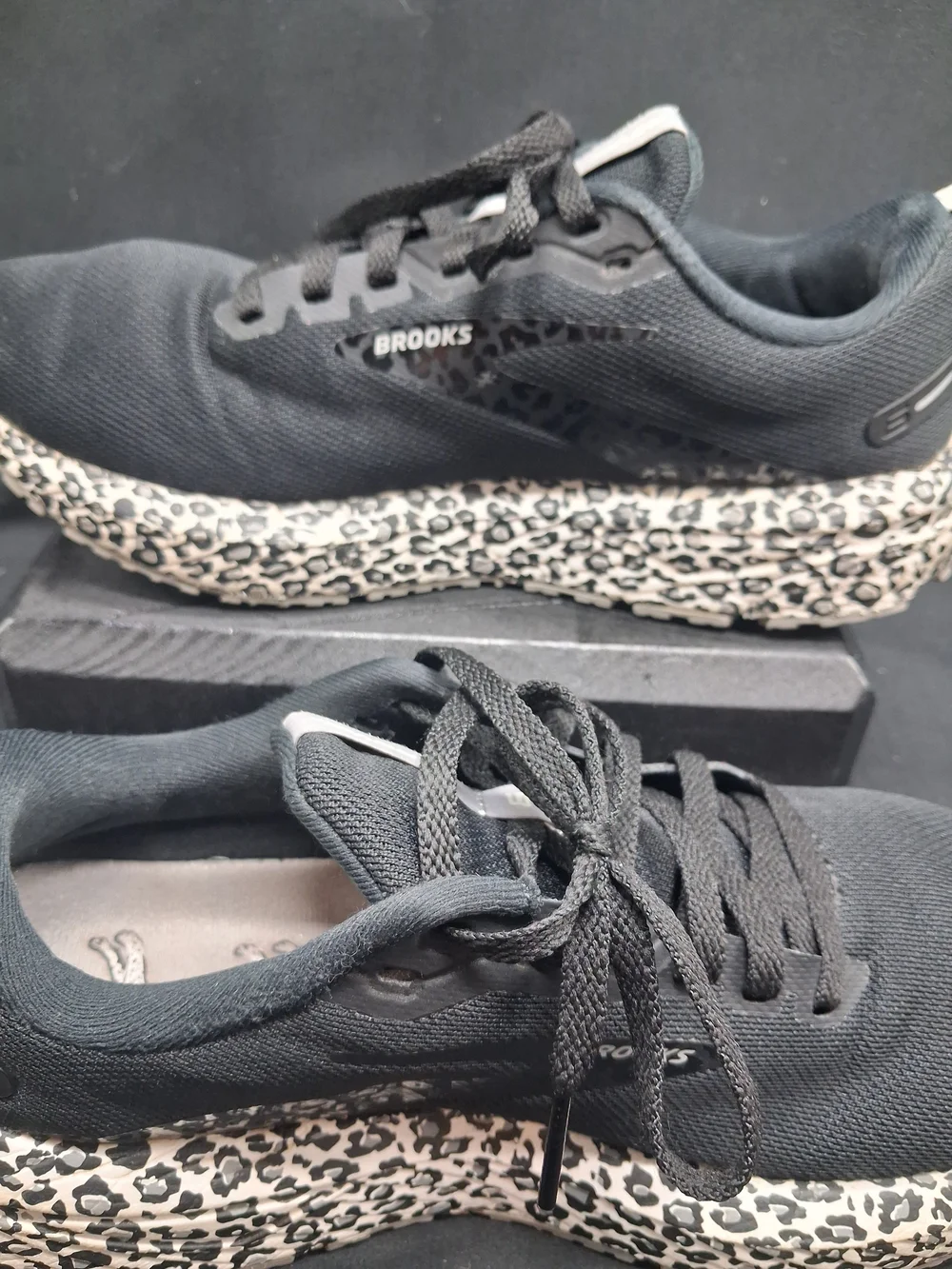 Brooks Black Athletic Shoes with Leopard-Print Midsole
